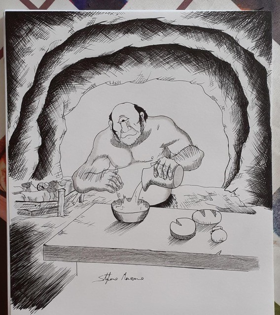 Fumetto realizzato dall'artista Stefano Marzano “Polifemo che prepara i caci” 