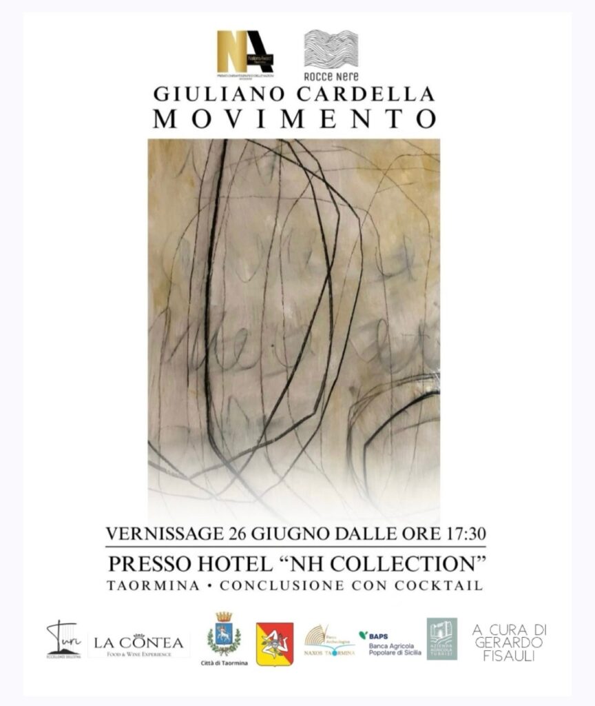 Giuliano Cardella mostra Movimento al Nations Award 2025, con opere d’arte contemporanea esposte all’Hotel NH Collection di Taormina.