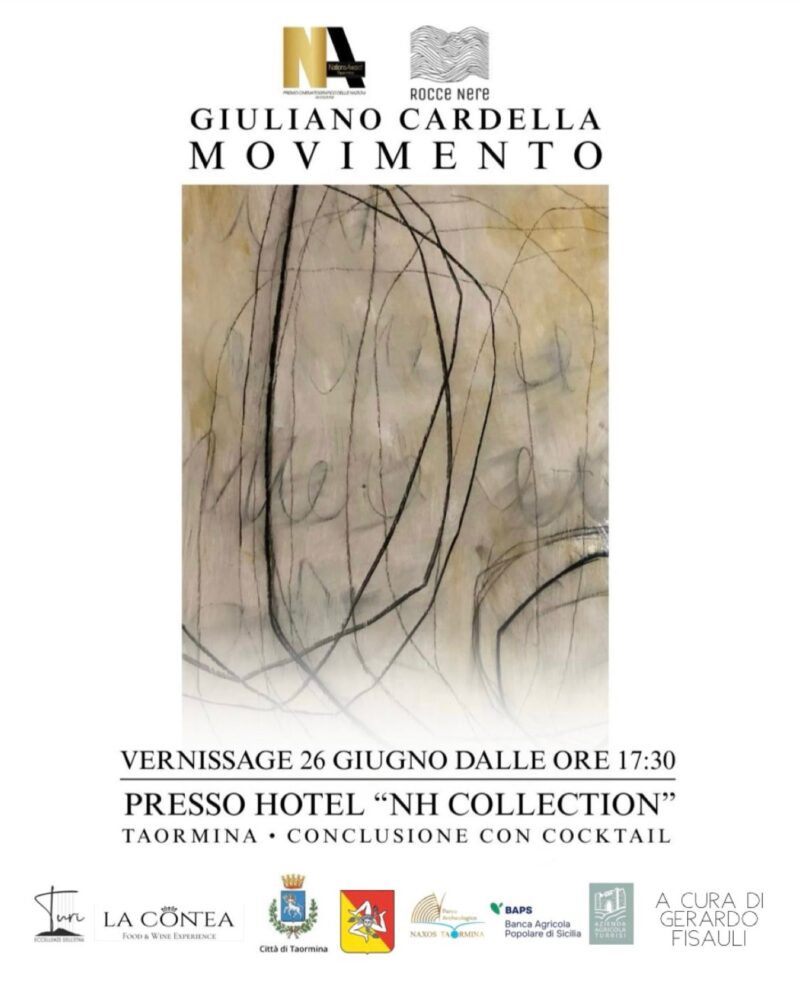 Giuliano Cardella LOCANDINA mostra Movimento con opere d’arte contemporanea esposte all’Hotel NH Collection di Taormina.