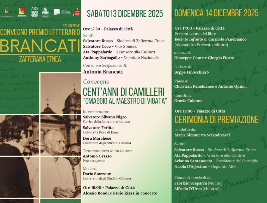 Premio Brancati 2025: a Zafferana Etnea la grande festa della letteratura tra narrativa e poesia
