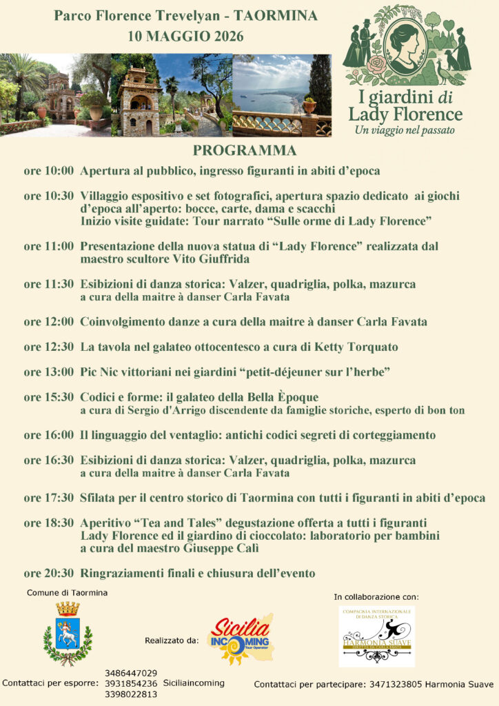 Taormina celebra Lady Florence Trevelyan: il sogno vittoriano che torna a vivere. 10 MAGGIO 2026 - IL PROGRAMMA